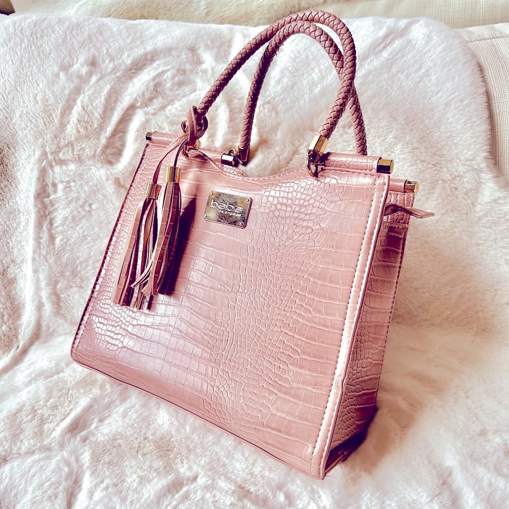 BEBE PURSE NATALIE CROCO SHOPPER in Dusty Pink